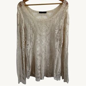 Dulcie Cream Lace Boho Top Bell Sleeve Romantic Cottagecore Womens Medium